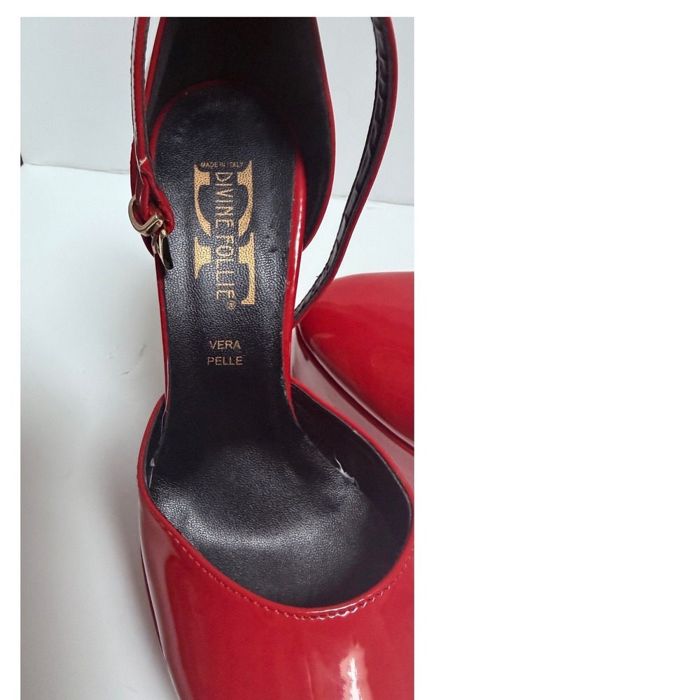 LN Divine Follie Red Patent Leather Platform Pumps Made in Italy Ankle Strap 37 - Picture 3 of 9